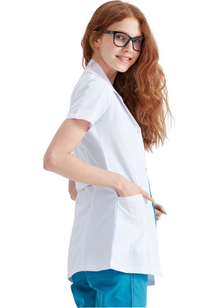 Minart Medikal Klasik Yaka Kısa Kollu Kısa Doktor Önlüğü,Öğretmen Eczacı Laboratuvar Önlüğü