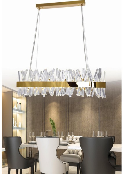 Alev Çapraz Yemek Masası Gold Modern Taşlı Rgb LED