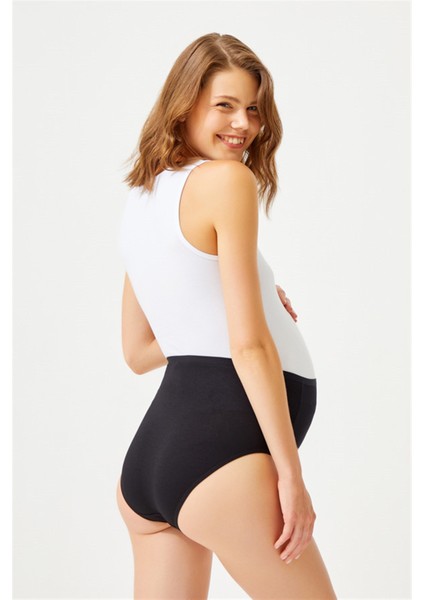 Siyah Pamuklu Yüksek Bel Hamile Bikini Külot