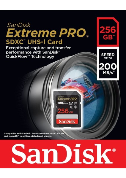 Extreme Pro 256GB 200/140MB/S Sdxc V30 Uhs-I U3 Hafıza Kartı SDSDXXD-256G-GN4IN