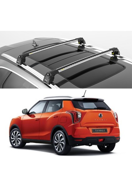 Turtle Air-2 Silver Kit, Ssangyong Tivoli Tavan Taşıyıcı Portbagaj, Bisiklet ve Kayak Taşıyıcı Ara Atkı Seti, Gri