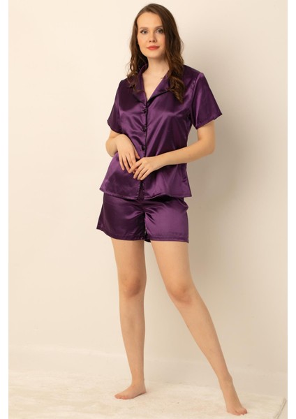 Bayan Saten Şortlu Pijama Takımı