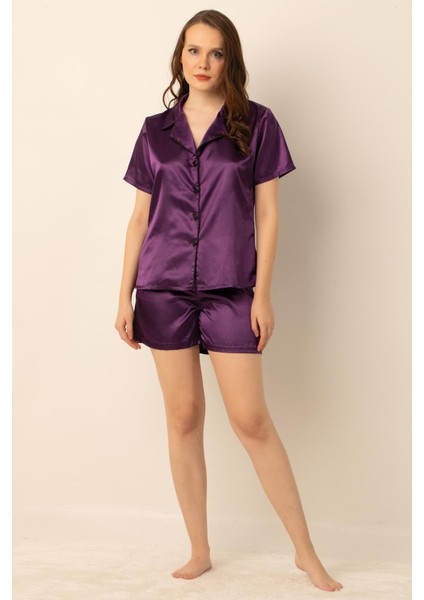 Bayan Saten Şortlu Pijama Takımı