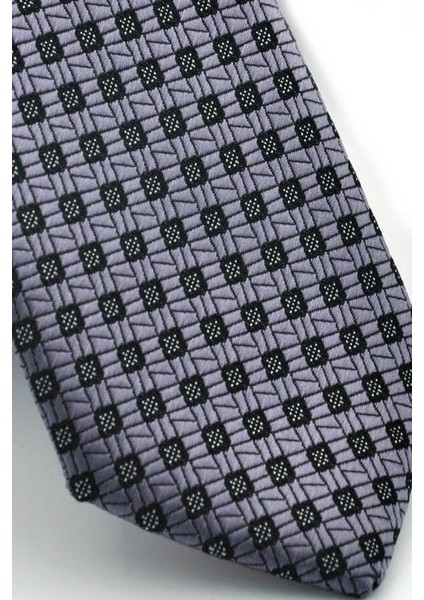 Siyah Pöti Kareli Füme Dokuma Kumaş Mendilli Slim Fit Kravat / SDK-220703