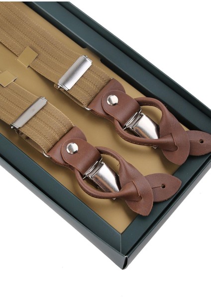 Deri Bağlantılı Düğme Delikli Jakarlı Bej Pantolon Askısı PAN107 fiyatları