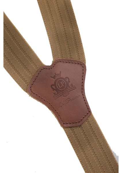 Deri Bağlantılı Düğme Delikli Jakarlı Bej Pantolon Askısı PAN107 modelleri
