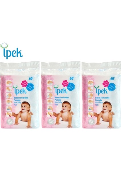Ipek Bebek Temizleme Pamuğu 180 Adet (3 Paket x 60)