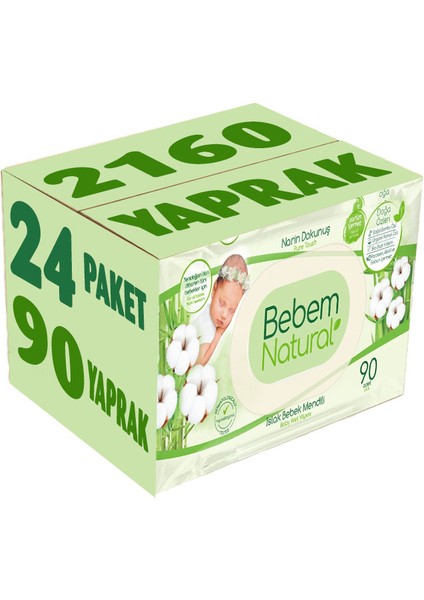 Islak Bebek Mendili Narin Dokunuş 90 Yaprak Plastik Kapaklı 24'lü Set 2160 Yaprak