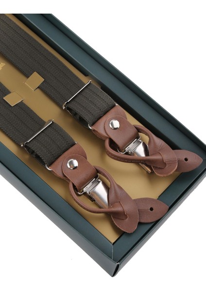 Deri Bağlantılı Düğme Delikli Jakarlı Yeşil Pantolon Askısı PAN109 fiyatları