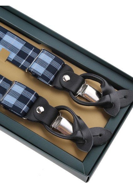 Deri Bağlantılı Düğme Delikli Jakarlı Mavi Pantolon Askısı PAN112 fiyatları