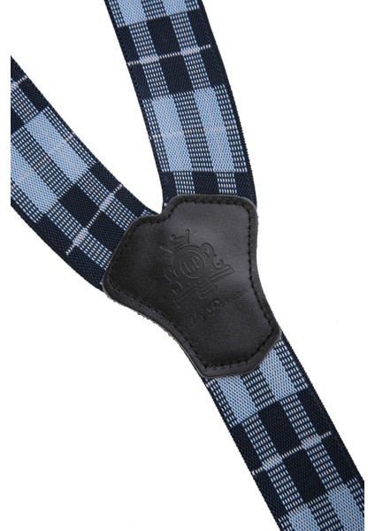 Deri Bağlantılı Düğme Delikli Jakarlı Mavi Pantolon Askısı PAN112 modelleri