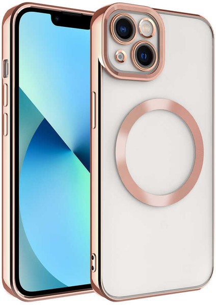 Apple iPhone 13 Kılıf Şeffaf Renkli Kenar Şık Görünüm Magsafe Wireless Şarj Silikon Kapak
