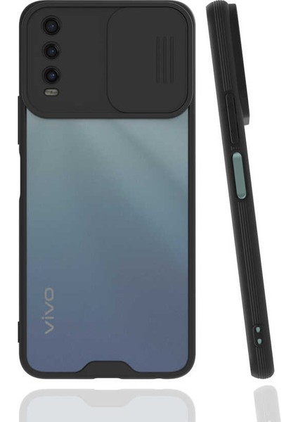 Vivo Y20S Kılıf Lens Sürgülü Kamera Korumalı Silikon - Siyah