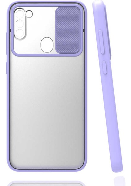Galaxy A11 Kılıf Lens Sürgülü Kamera Korumalı Silikon - Lila