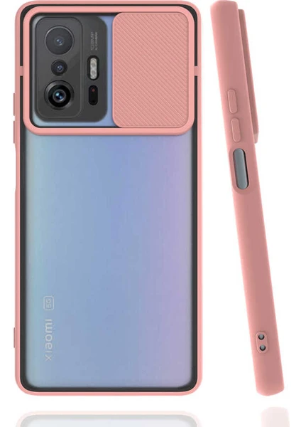 Xiaomi Mi 11T Pro 5g Kılıf Lens Sürgülü Kamera Korumalı Silikon - Pembe Açık