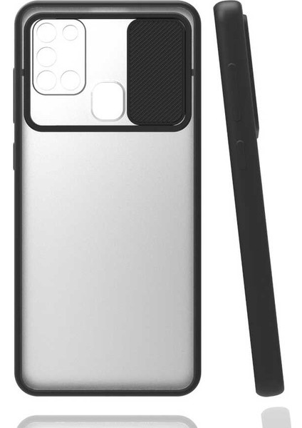 Galaxy A21S Kılıf Lens Sürgülü Kamera Korumalı Silikon - Siyah