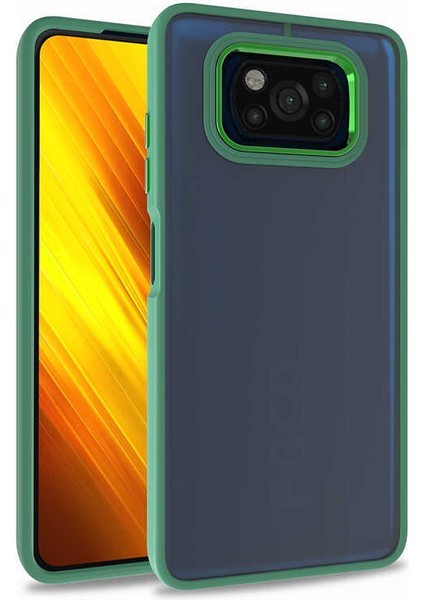 Xiaomi Poco X3 Kılıf Arkası Şeffaf Kenar Korumalı Silikon Dora- Yeşil
