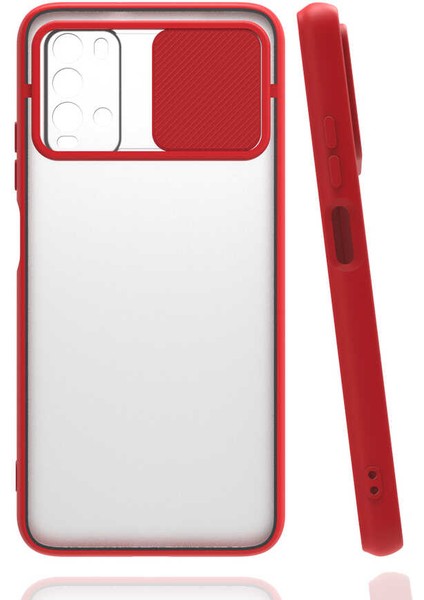 Xiaomi Redmi Note 9 4g Kılıf Lens Sürgülü Kamera Korumalı Silikon - Kırmızı