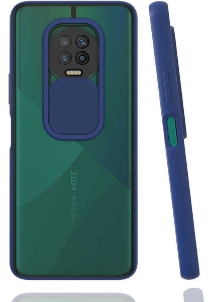 Infinix Note 7 Kılıf Lens Sürgülü Kamera Korumalı Silikon - Lacivert