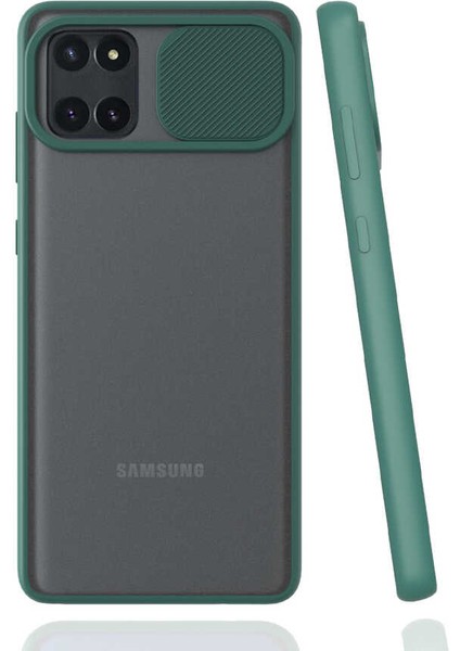 Galaxy A81 (Note 10 Lite) Kılıf Lens Sürgülü Kamera Korumalı Silikon - Koyu Yeşil