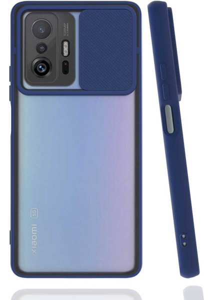 Xiaomi Mi 11T 5g Kılıf Lens Sürgülü Kamera Korumalı Silikon - Lacivert