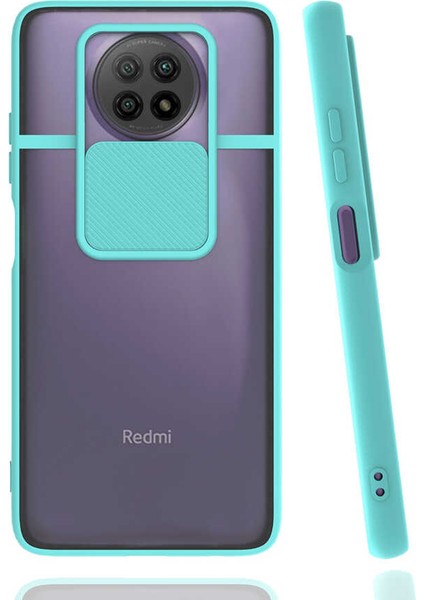 Xiaomi Redmi Note 9 5g Kılıf Lens Sürgülü Kamera Korumalı Silikon - Turkuaz
