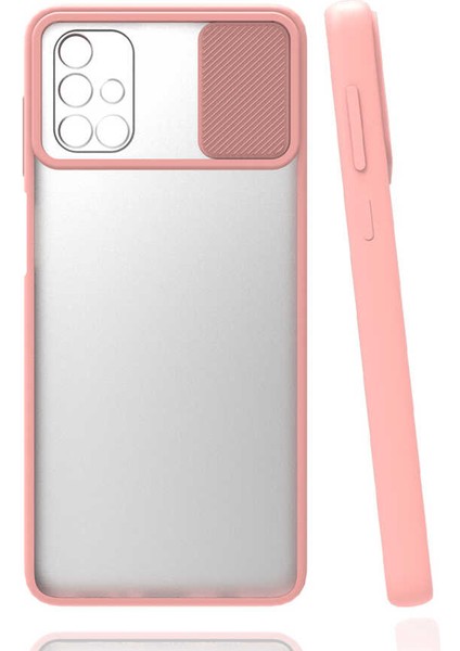 Galaxy A51 Kılıf Lens Sürgülü Kamera Korumalı Silikon - Pembe Açık