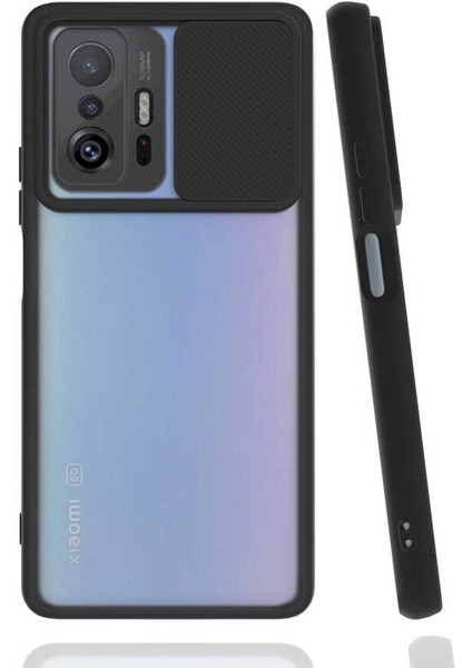 Xiaomi Mi 11T Pro 5g Kılıf Lens Sürgülü Kamera Korumalı Silikon - Siyah