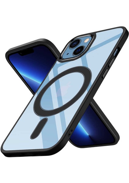 Apple iPhone 13 Kılıf Darbe Emici Mıknatıslı Magsafe Şarj Renkli Kenar Şeffaf Silikon Kapak