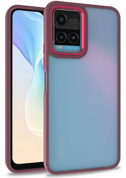 Vivo Y33S Kılıf Arkası Şeffaf Kenar Korumalı Silikon Dora- Kırmızı