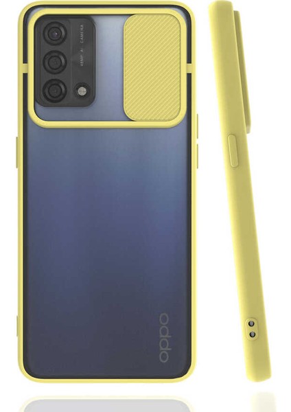 Oppo A74 4g Kılıf Lens Sürgülü Kamera Korumalı Silikon - Sarı