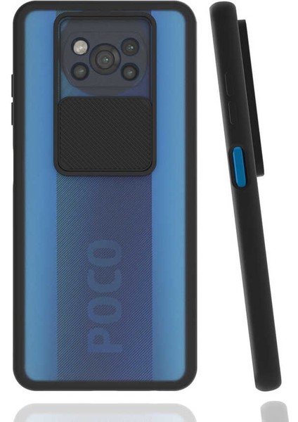 Xiaomi Poco X3 Kılıf Lens Sürgülü Kamera Korumalı Silikon - Siyah