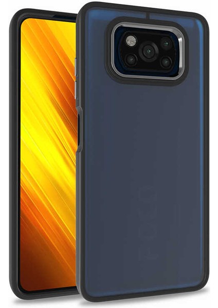 Xiaomi Poco X3 Kılıf Arkası Şeffaf Kenar Korumalı Silikon Dora- Siyah