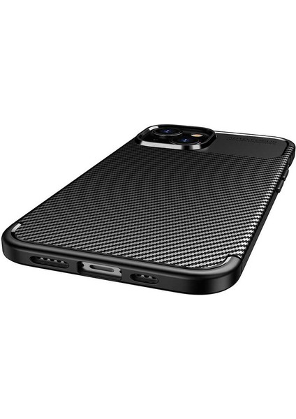 Apple iPhone 14 Max Kılıf Rugged Armor Karbon Desenli Lüx Negro Silikon Arka Kapak Siyah