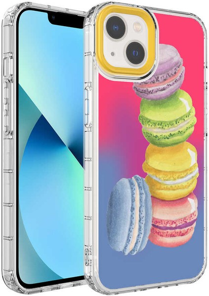 Apple iPhone 13 Kılıf Kamera Korumalı Renkli Makaron Desenli Sert Silikon Korn Kapak NO12 Renkli