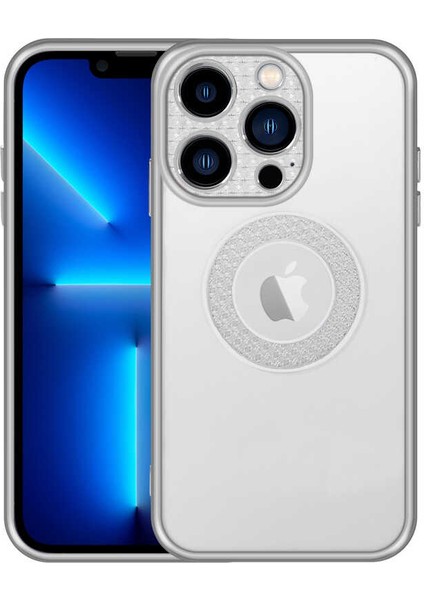 Apple iPhone 12 Pro Kılıf Parlak Renk Kenar Kamera Korumalı Logo Gösteren Esta Kapak Gümüş