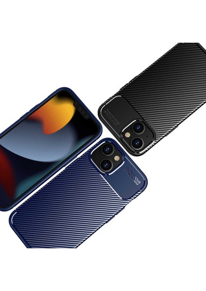 Apple iPhone 14 Max Kılıf Rugged Armor Karbon Desenli Lüx Negro Silikon Arka Kapak Siyah