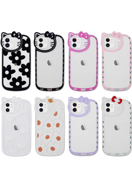 Apple iPhone 11 Kılıf Kedi Figürlü Transparan Sert Silikon Kity Kapak Lila fiyatları