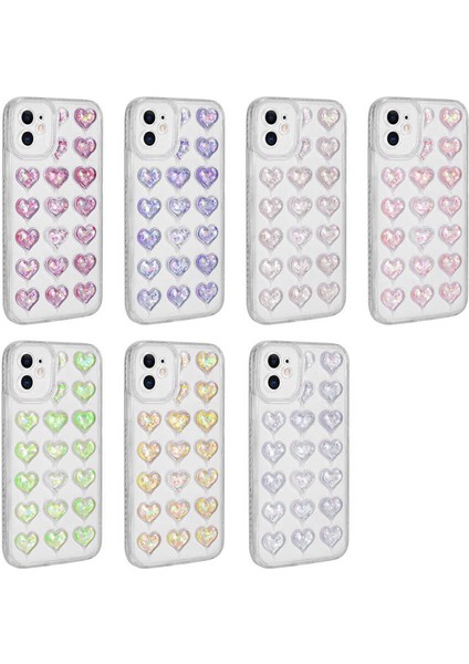 Apple iPhone 11 Kılıf Kamera Korumalı Renkli Kalp Desenli Transparan Kalp Kapak Sarı fiyatları