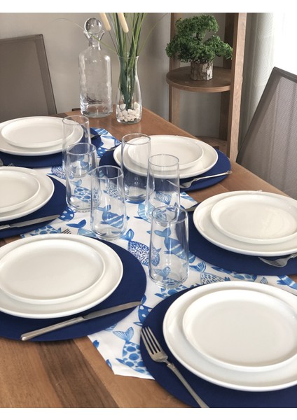 Amerikan Servis Balıklar Desen Takım 6 Supla ve Runner Örtü