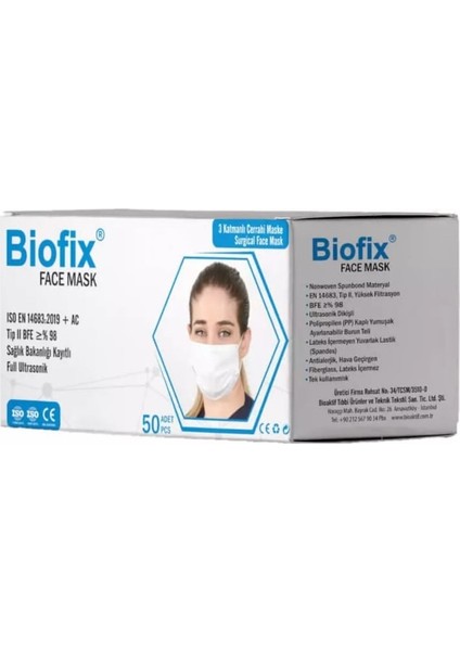 3 Katmanlı Lastikli Cerrahi Maske 50'li Kutu 2 Adet