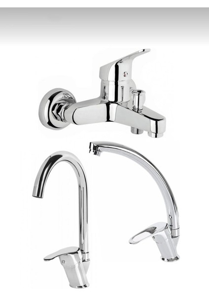 Batarya 3'lü Set Çeşme Lavabo Mutfak Banyo Çeşmesi