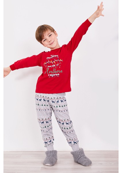 My Favorite Color Is Northern Nights Kırmızı Erkek Çocuk Uzun Kol Pijama Takım