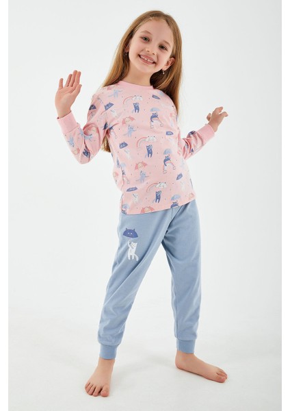 Rainbow Pembe Kız Çocuk Uzun Kol Pijama Takım