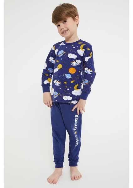 Space Explorer Lacivert Erkek Çocuk Uzun Kol Pijama Takım