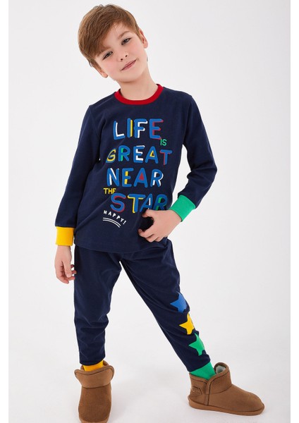 Life Great Near Star Lacivert Erkek Çocuk Uzun Kol Pijama Takım