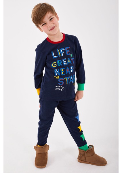 Life Great Near Star Lacivert Erkek Çocuk Uzun Kol Pijama Takım