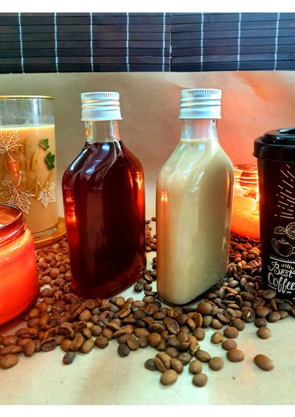 2'li Cold Brew Kahve Şişesi 200 cc Gümüş Kapak Yassı Cam Şişe