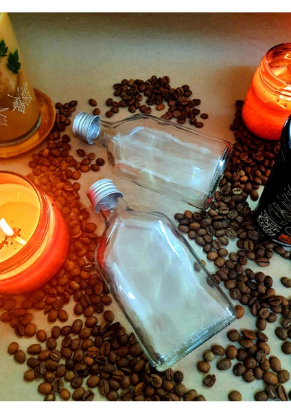 2'li Cold Brew Kahve Şişesi 200 cc Gümüş Kapak Yassı Cam Şişe