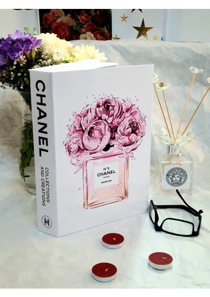 Lovely Book & Book Dekoratif Kutu Pembe Chanel Şişe Kitap Kutusu